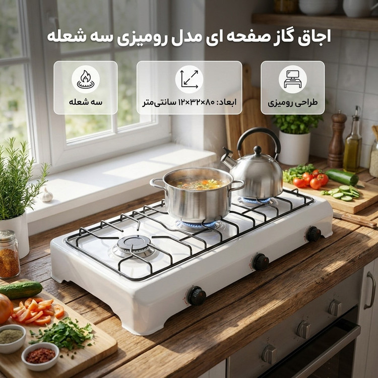 اجاق گاز صفحه ای مدل رومیزی سه شعله
